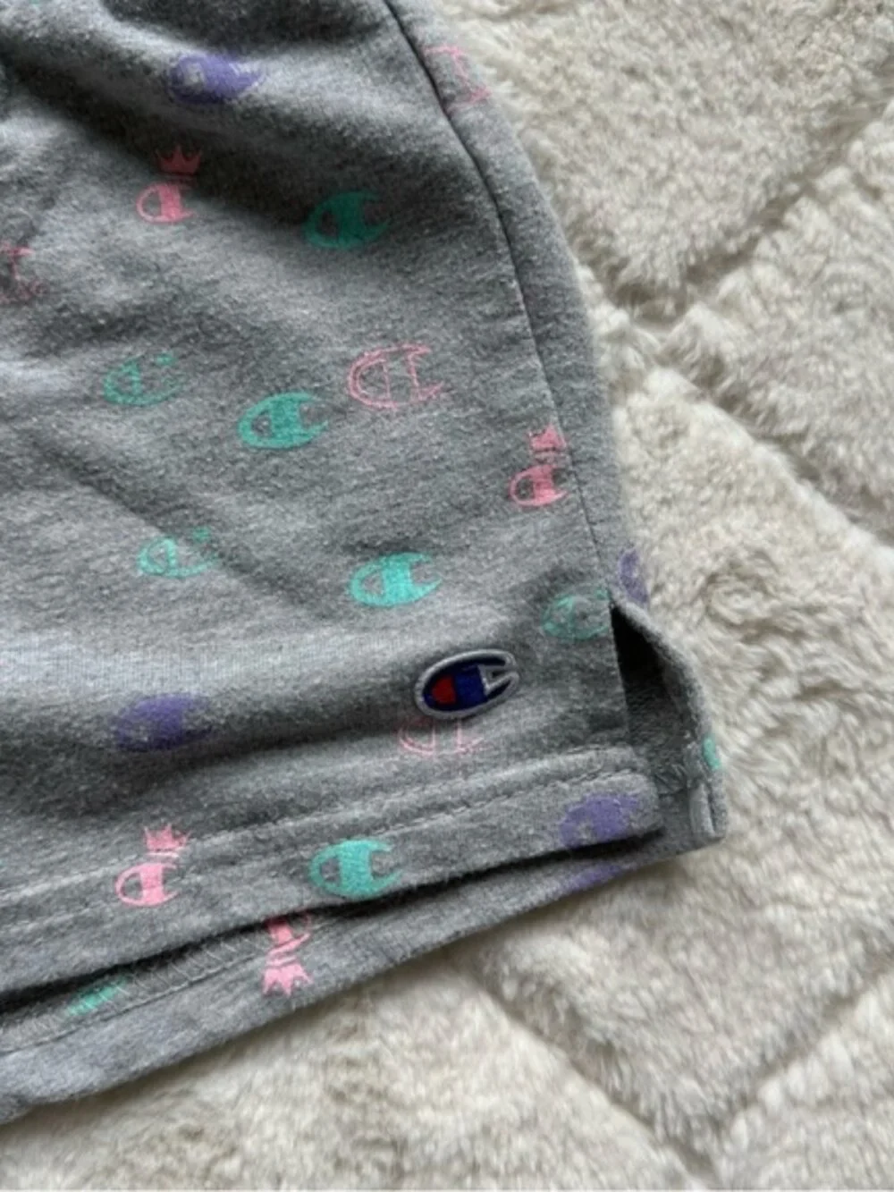 Champion | Gray & Pastel Allover Print French Terry Shorts | Size 2T